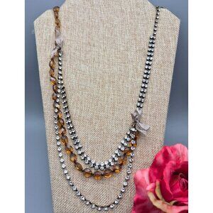 J. Crew Multi Strand Necklace Faceted Orange Amber Color Beads Crystal Chains 34